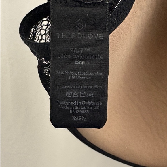 ThirdLove Lace Balconette Bra 32E 1/2 Black Nude - Picture 6 of 7